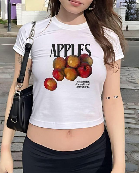 Apples Painted Fruit Baby Tee, Retro Style Vintage Graphic Shirt Aesthetic, 90s Top, Y2K, Retro Graphic, Cottagecore, Historical