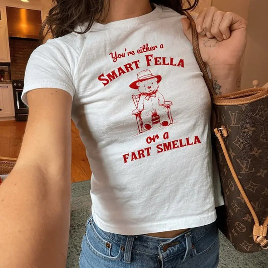 Are You A Smart Fella Or Fart Smella? Retro Cartoon Y2k Baby Tee Y2k Shirt Trendy Baby Tee Coquette Baby Tee 90s Baby Tee Shirt Aesthetic graphic  tees