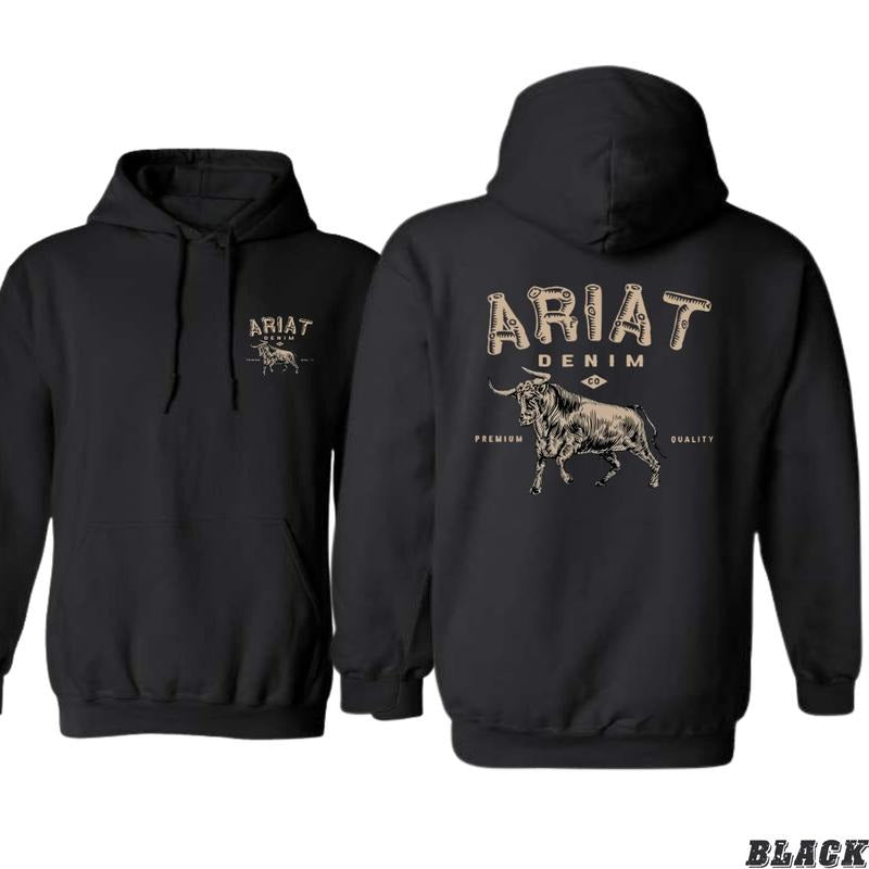 Ariat Denim Hoodie - Classic Western Bull Graphic for Men, western wear for men, Premium Ranch Style - Menswear, Sweatshirts