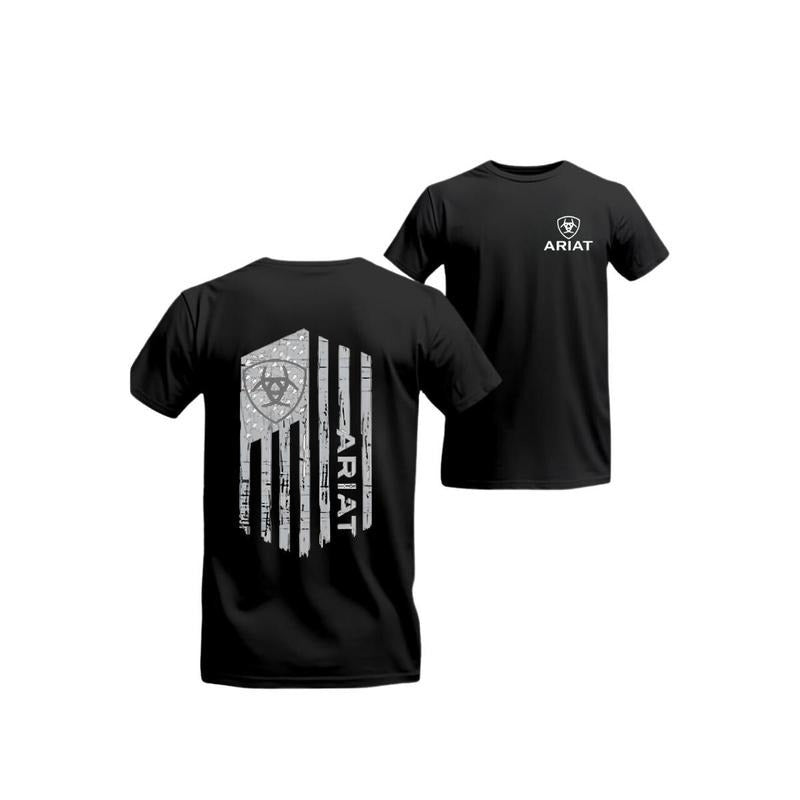 Ariat T-Shirt - Patriotic Design with Distressed American Flag Graphic, Top, Menswear, Women, Tshirt, Streetwear, Comfort, Casual, Unisex.