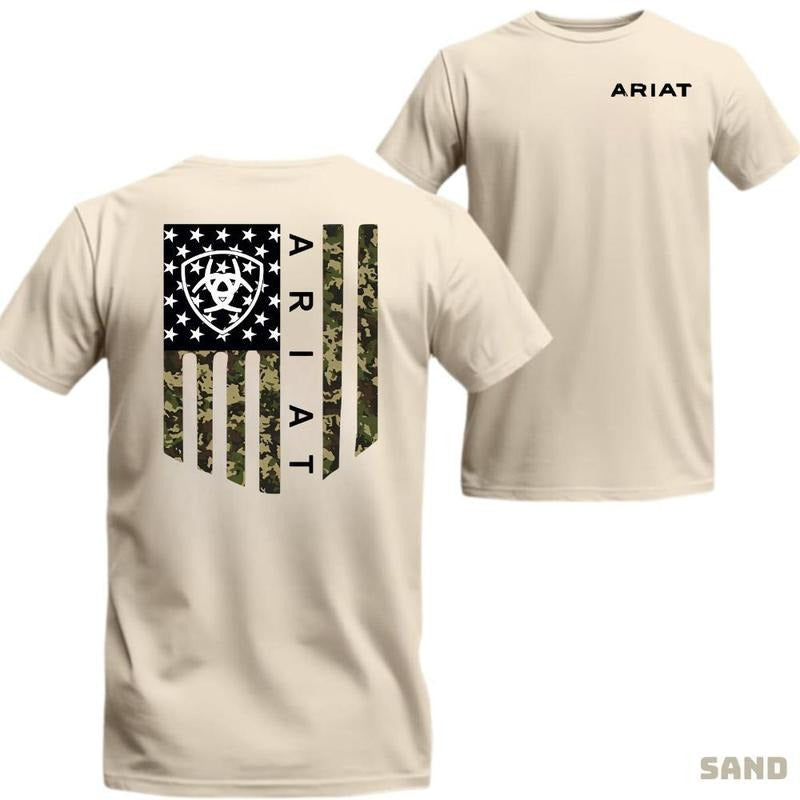 Ariat Tshirt - Military-Inspired Camouflage Flag with Bold Logo, Perfect for Hardworking Cowboys and Country Lifestyle F... Cotton Menswear