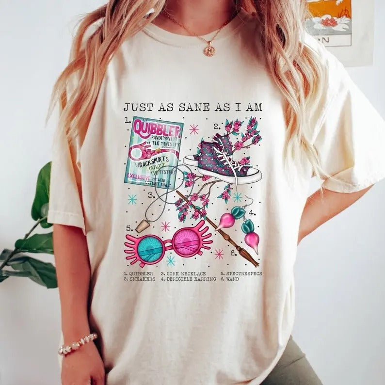 As Sane As I Am | Glasses and Wand Shirt | Cute Wizard Shirt Cotton Crewneck Shortsleeve Casual Womenswear Basic Fabric...