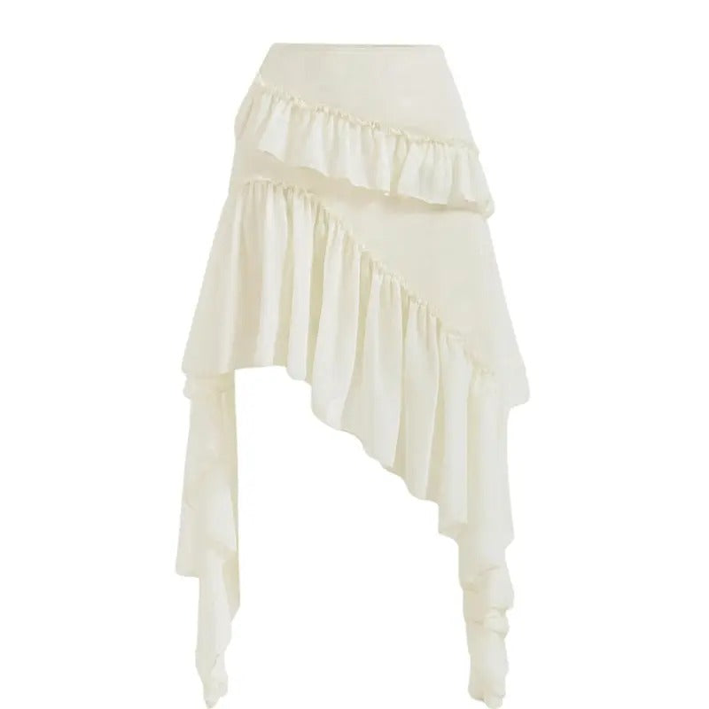Asymmetrical Ruffle Trim High Waist High Skirt