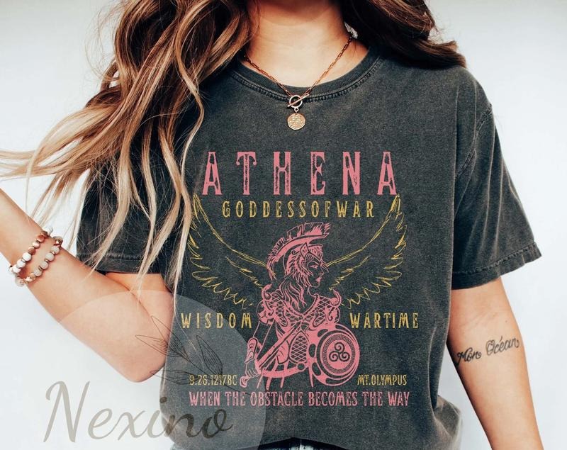 Athena Distressed Band Tee Greek Mythology T-shirt Goddess of War Women's Dark Academia Clothing Plus Size Academia clothing