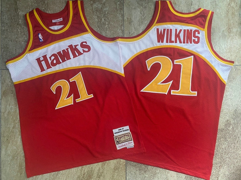 Atlanta Hawks #21 Dominique Wilkins Mitchell & Ness Hawks 21# 1986-87 Season Red Embroidered