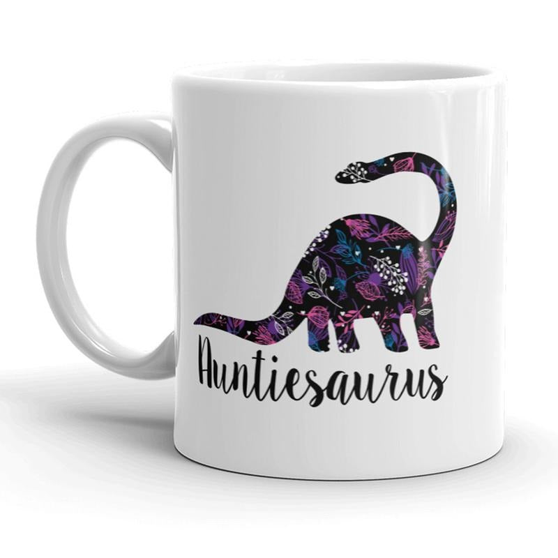 Auntiesaurus Floral Mug Cute Dinosaur Aunt Coffee Cup - 11oz Funny Coffee Mugs Ceramic Printed Drinkware Cup