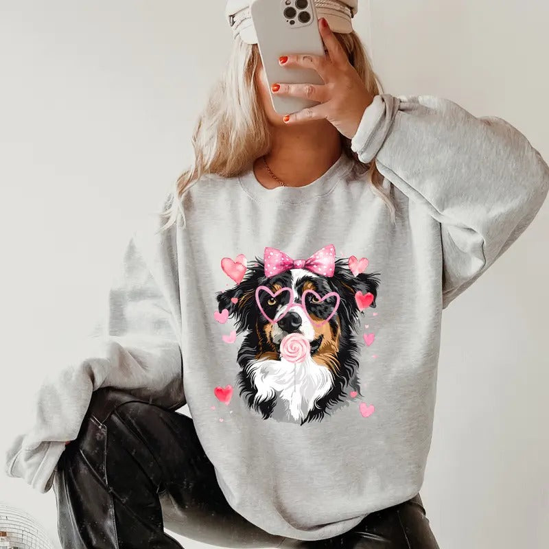 Australian Shepherd Valentines day Sweatshirt ~ Sweatshirt Unisex Apparel Relaxed Fit Printed in the USA Clothing Womenswear Casual and Comfortable