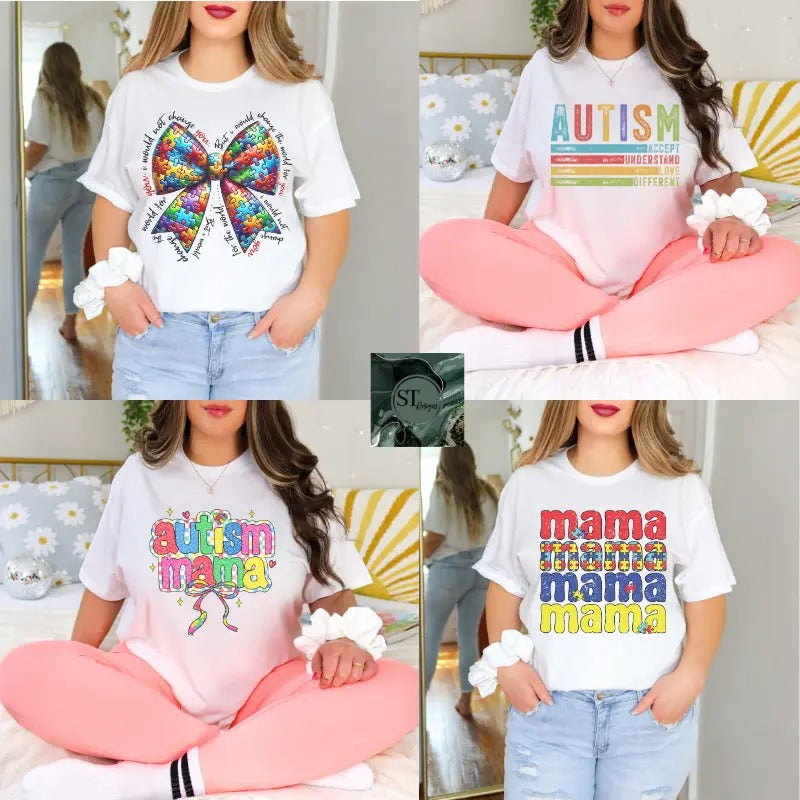 Autism Awareness Mystery Tshirt on White 100% cotton unisex fit Comfortable Top Womenswear Print Soft Shortsleeve