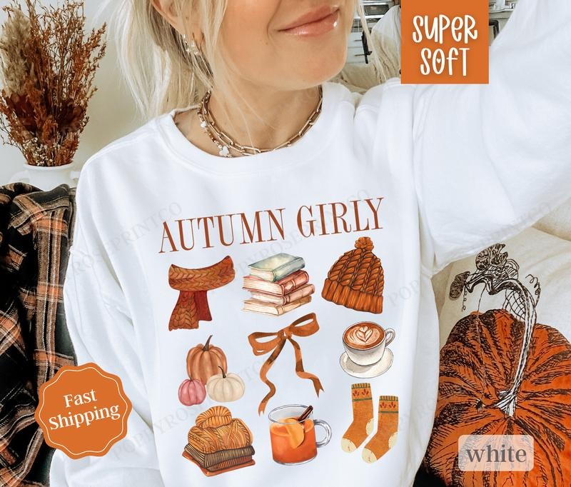 Autumn Girly Sweatshirt, Cozy Fall Sweatshirt for Women, Pumpkin Season Sweater, T-Shirts, Hoodie | WearSparks.com