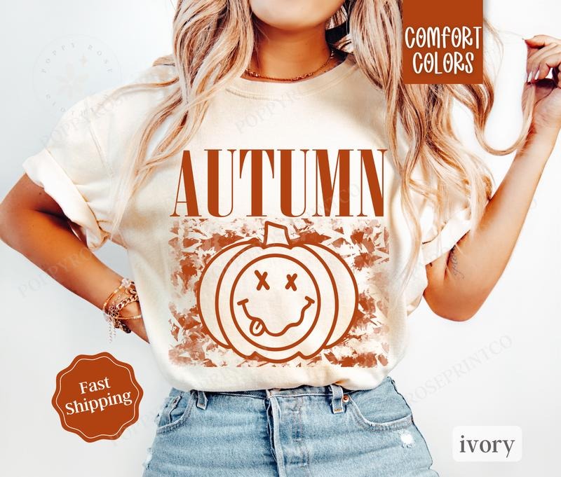 Autumn Pumpkin Shirt Comfort Colors, Womens Fall Pumpkin Shirt, Womenswear Oversized Crewneck