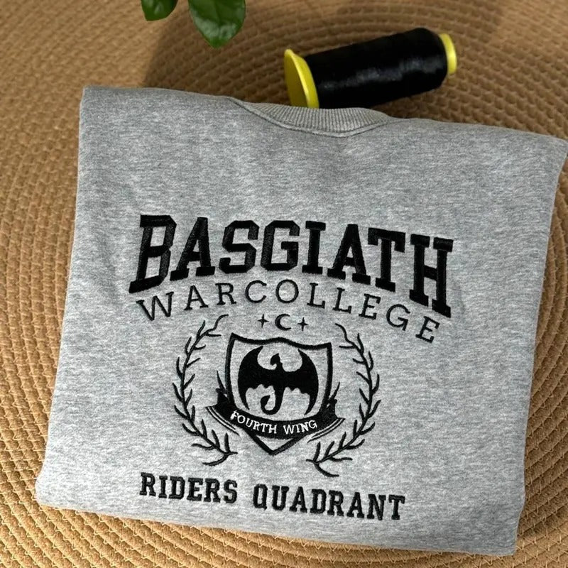 BASGIATH War College Embroidered Crewneck - Fourth Wing Embroidered Crewneck - Dragons and Books