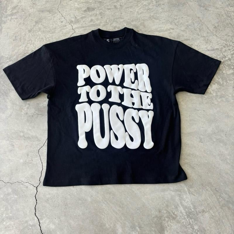 BLACK AND WHITE POWER TO THE P OVERSIZED T-SHIRT 100% Shrink-Free Cotton