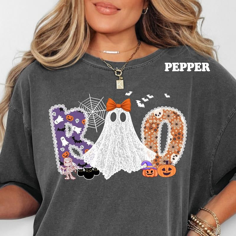 BOO Ghost Halloween Shirt ~ Unisex Apparel Relaxed Fit Printed In The USA Clothing Womenswear Casual Comfort Cotton Top Athletic Boho Chic