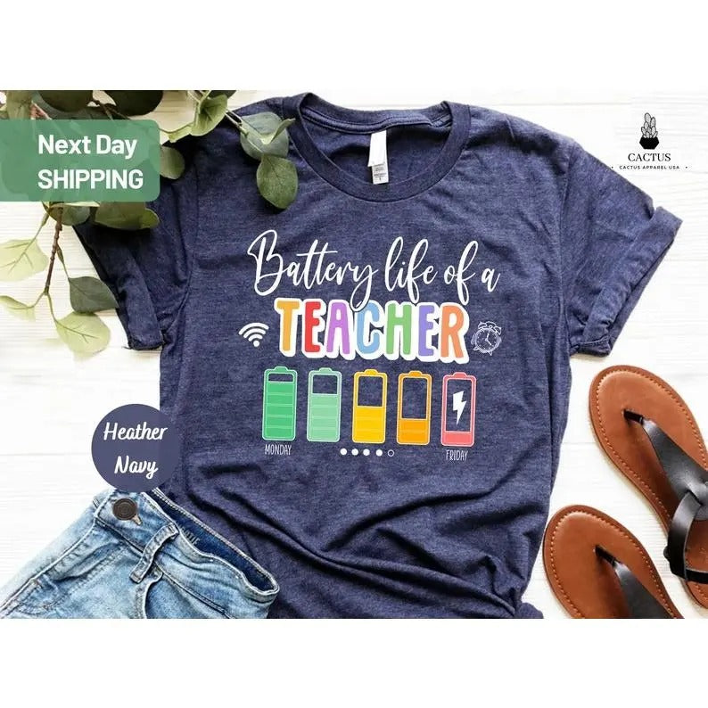Back To School Battery Life of a Teacher, Funny Teacher Gift Shirt, Teacher Life Shirt, Teacher Battery T-Shirt, Back To School, Teacher Gift