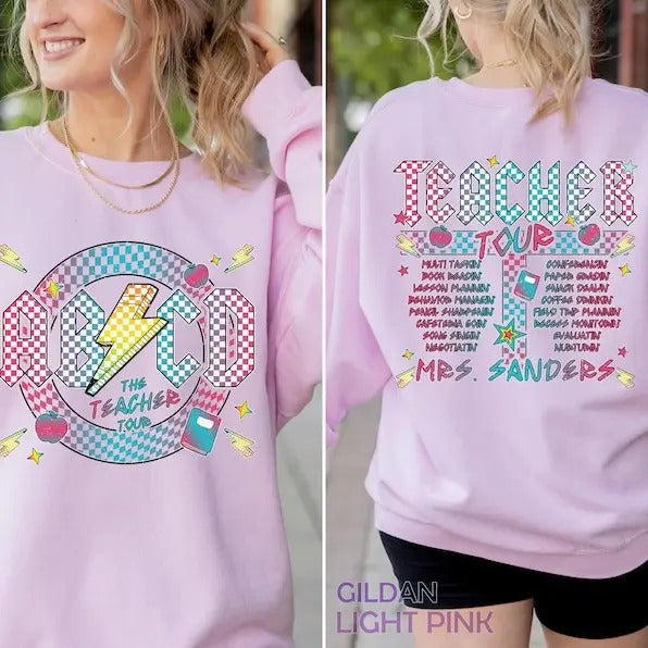 Back To School Personalized ABCD Teacher Sweatshirt, ABCD Teacher Tour Shirt for Kindergarten Teacher, Preschool Teacher First Day of Back to School Tee