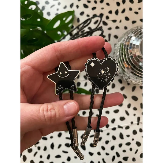 Back to Black Holiday Bolo Set with Black Heart and Black Star, jewelry necklace enamel