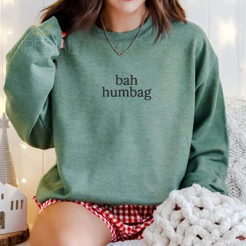Bah Humbag Embroidered Sweatshirt, Christmas Sweatshirt, Funny Christmas Sweatshirt, Hot Chocolate Sweatshirt Full Color Print