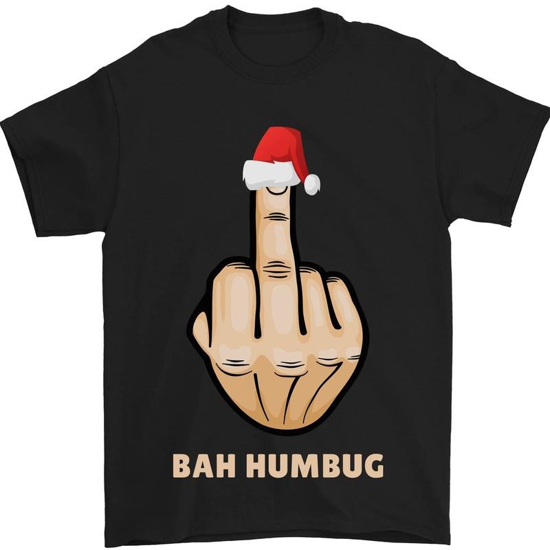 Bah Humbug Finger Flip Funny Christmas Rude Mens T-Shirt Cotton Made in USA Hoodie, Sweatshirt | WearSparks.com