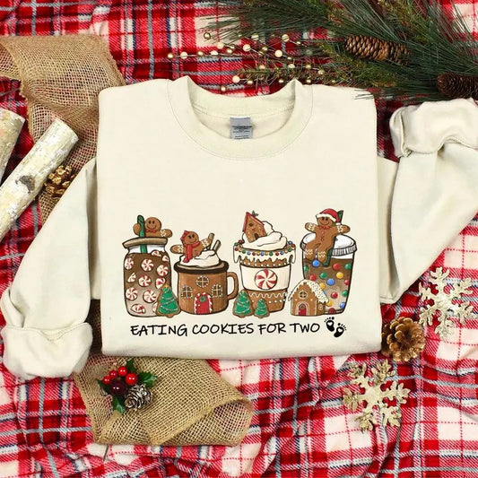 Baking Cookies For Two Christmas Sweatshirt, Christmas Pregnancy Reveal Shirt, Christmas Holiday Maternity Sweatshirt, Christmas Pregnant Shirt, Winter Pregnancy Announcement Sweater, Baby Reveal Xmas Party Shirt