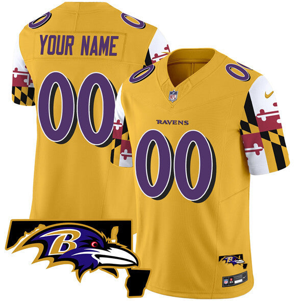 Baltimore Ravens Active Player Custom Gold 2025 F.U.S.E. Maryland Flag V2 Vapor