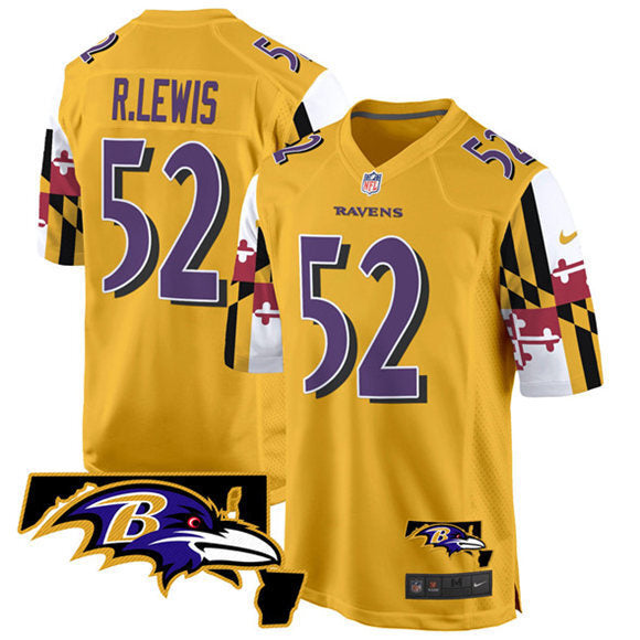 Baltimore Ravens #52 Ray Lewis Gold 2025 Maryland Flag Vapor Limited Football Game