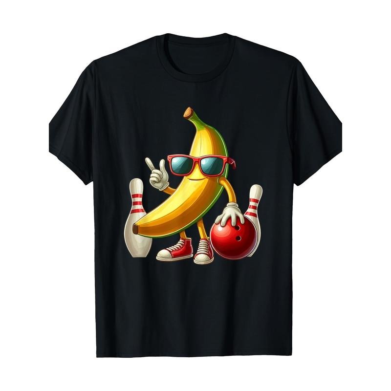 Banana sunglasses Bowling Fun fruit sports athlete 100% cotton T-shirt Made in USA