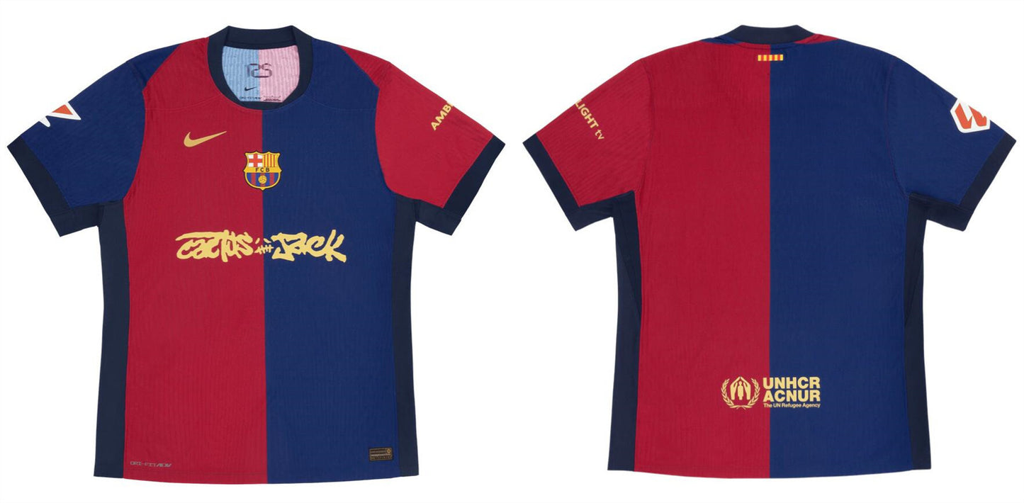Barcelona Blue Scarlet 2024 25 Match Home X Cactus Jack Soccer Jersey