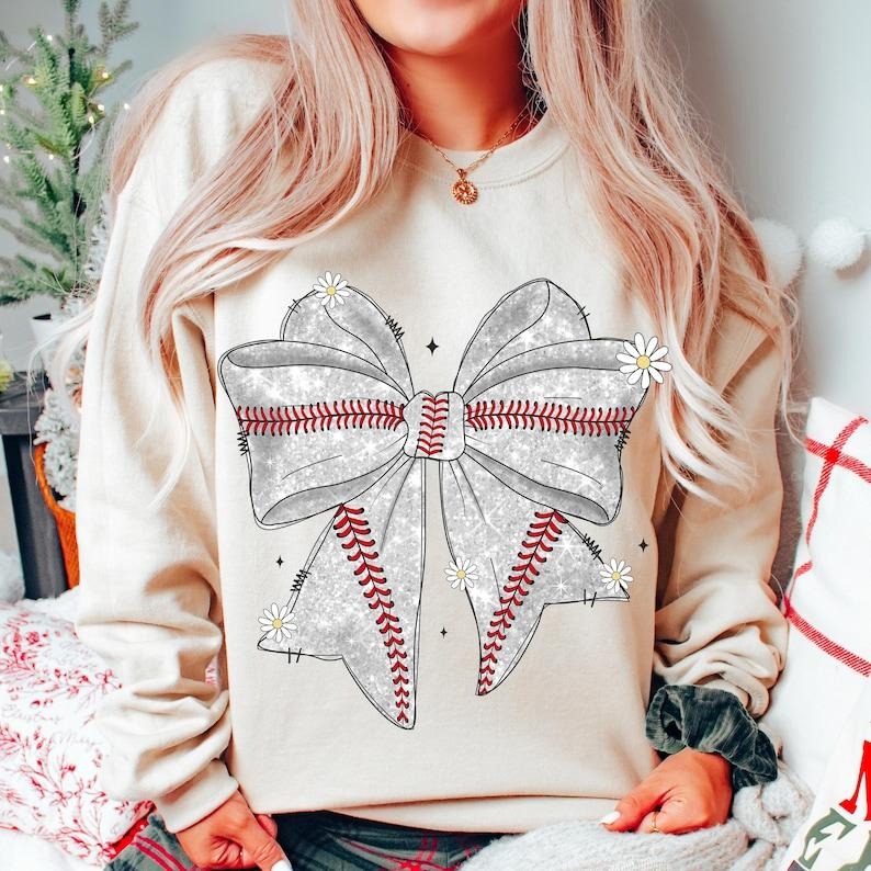 Baseball Bow Coquette , Game Day Baseball Mama , Baseball Mom Sweatshirt Cotton T-Shirts, Hoodie | WearSparks.com