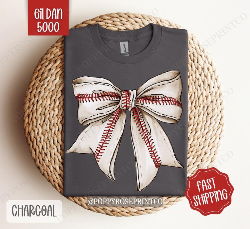 Baseball Bow Shirt Gildan, Baseball Season Women's Tee, Cute Women's Tshirt Plus Sizes