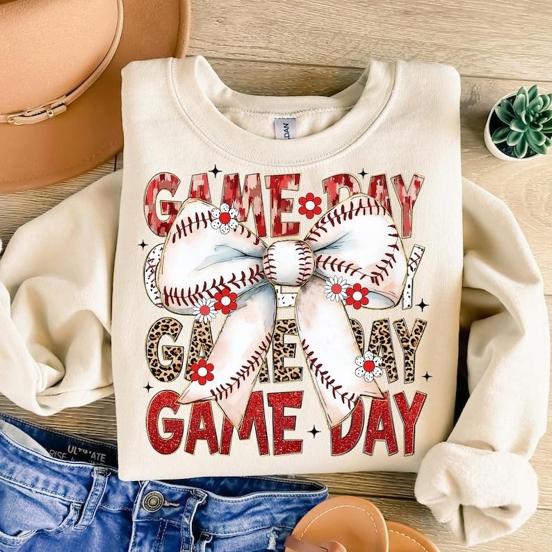 Baseball Coquette Game Day , Retro Baseball Bow , Baseball Mama , Tis the Season Sweatshirt T-Shirts, Hoodie