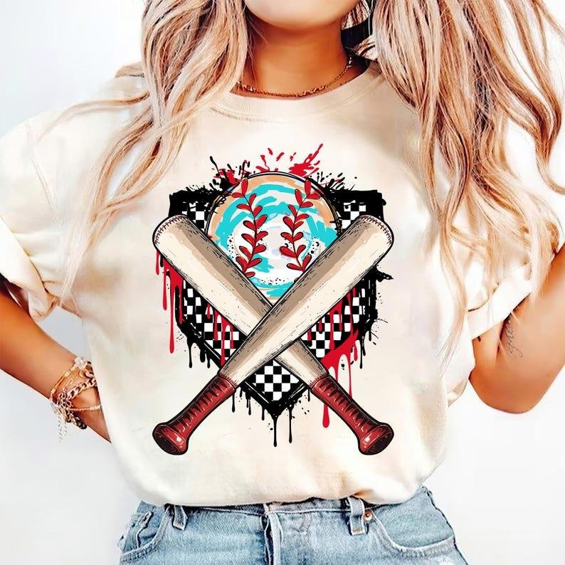 Baseball Game Day Drip with Home Plate Coquette and Retro Style T-Shirt