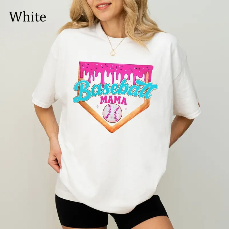 Baseball Ice Cream T-Shirt, Game Day Shirt for Sport Moms, Cute Baseball Tee, Ultra Soft Cotton Tee, Everyday Casual Wear shirts women