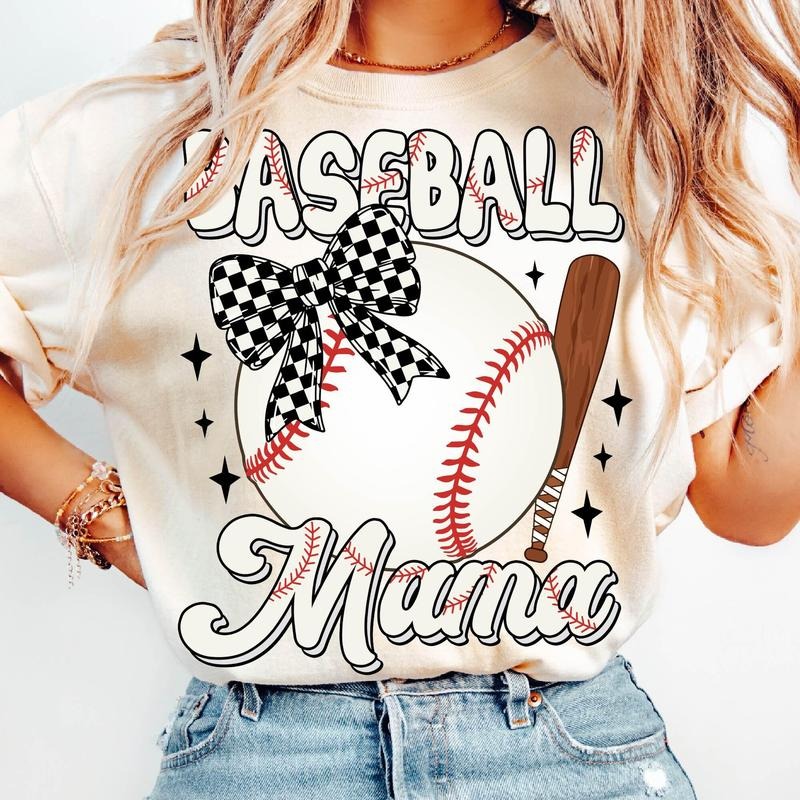 Baseball Mama T-Shirt, Baseball Coquette Bow T-Shirt, Retro Baseball T-Shirt, Game Day, Coquette Bow Sports T-Shirt, Mother's Day Gifts