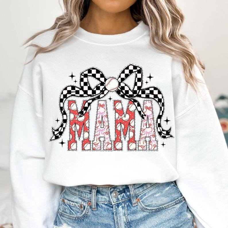 Baseball Mama , Baseball Coquette , Game Day , Baseball Bow , Checkered Baseball Mom , Mama Varsity , Retro Baseball Sweatshirtstyle{n002}3