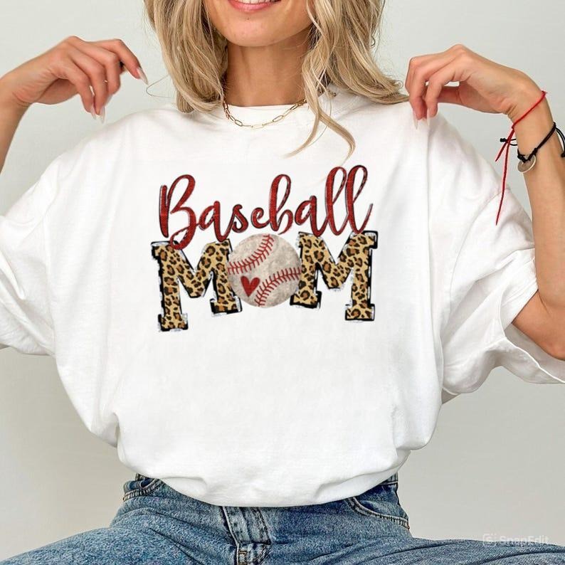 Baseball Mom Leopard Shirt for Women, Mother_s Day Gift, Baseball Mother Shirts, Mom Shirts, Shirt for Mother, Baseball...