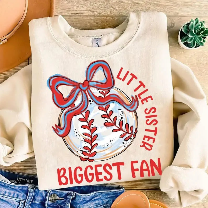 Baseball Sister Sweatshirt Little Sister Baseball Game Day Baseball Biggest Fan Retro Sports