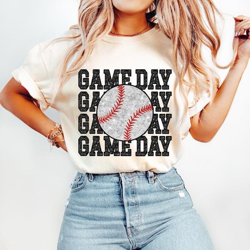 Baseball T-Shirt, Baseball Mom T-Shirt, Sports T-Shirt, Faux Sequin T-Shirt, Game Day T-Shirt