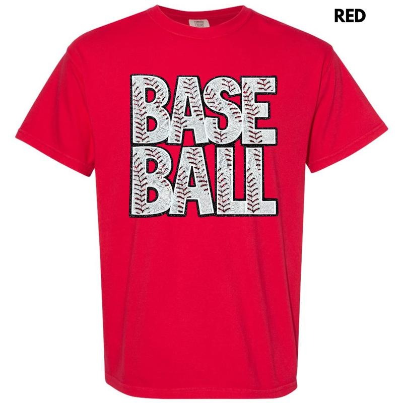 Baseball Words Sequin Patch Comfort Colors T-Shirt