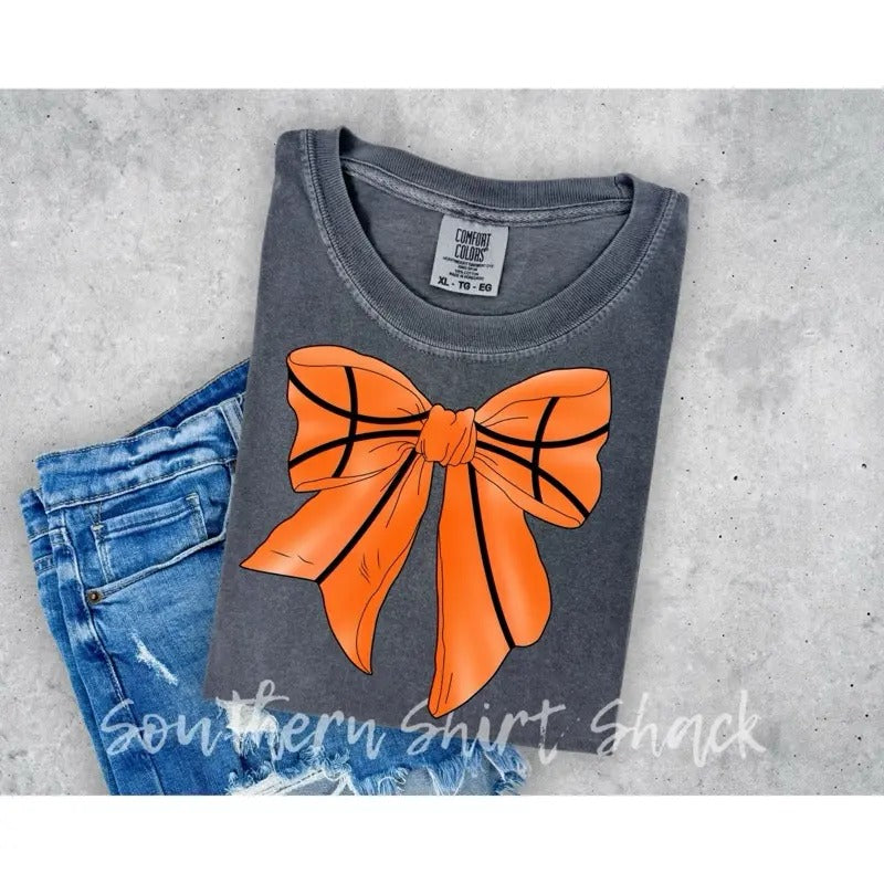 Basketball Bow t shirt | comfort colors shirt | basketball season t shirt