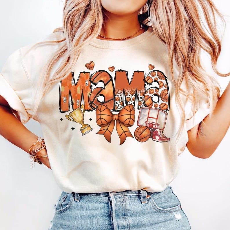 Basketball Mama T-shirt, Coquette Bow, Retro Basketball, Game Day, Sports