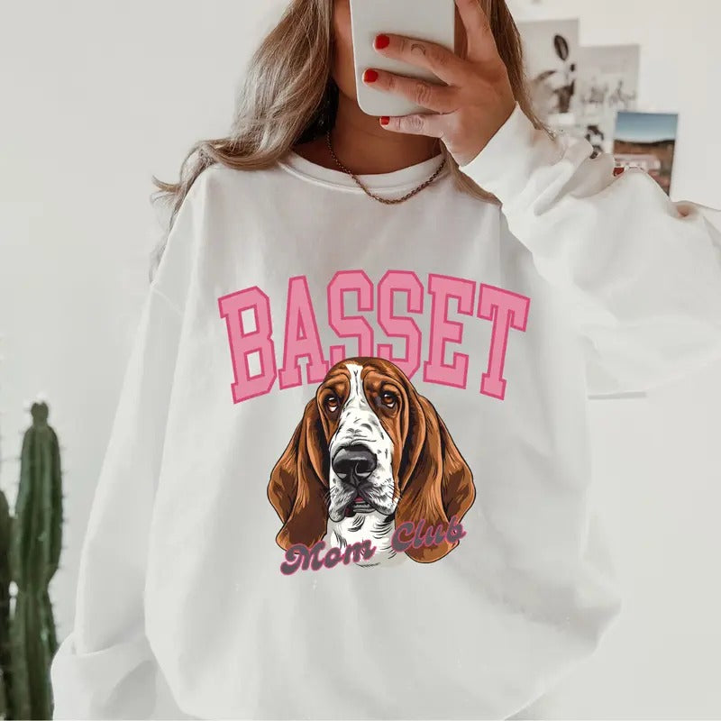 Basset Hound Mom Club Sweatshirt ~ Sweatshirt Unisex Apparel Relaxed Fit Printed in the USA Clothing Womenswear Casual and Comfortablestyle{n002}2