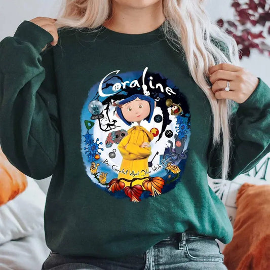 Be Careful What You Wish For Cooraline Cartoon Shirt Cooraline Halloween Movie Shirt Cooraline Character Halloween Cartoon Shirt