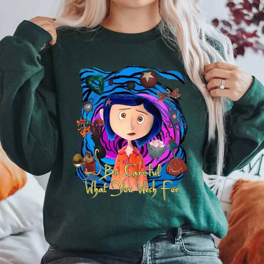 Be Careful What You Wish For Cooraline Halloween Shirt Cooraline Halloween Movie Shirt Cooraline Character Halloween Cartoon Shirt