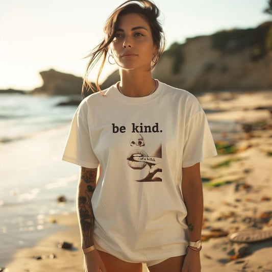 Be Kind of a Bitch Shirt, Funny Adult Profanity Retro Tee, 90s Girl Biting Finger T-Shirt, Aesthetic Humor Y2k Apparel, Vintage Woman Cute