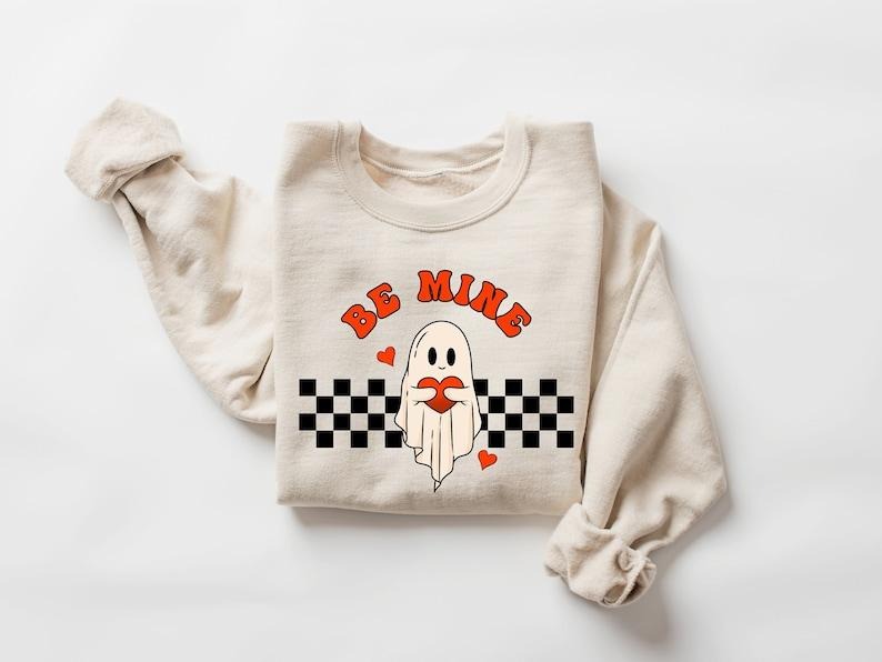 Be mine Valentines Ghost Sweatshirt,Cute Ghost Sweater,Spooky Valentine ,Boo Boo Hoodie and Sweater; T-shirt Cotton Menswear