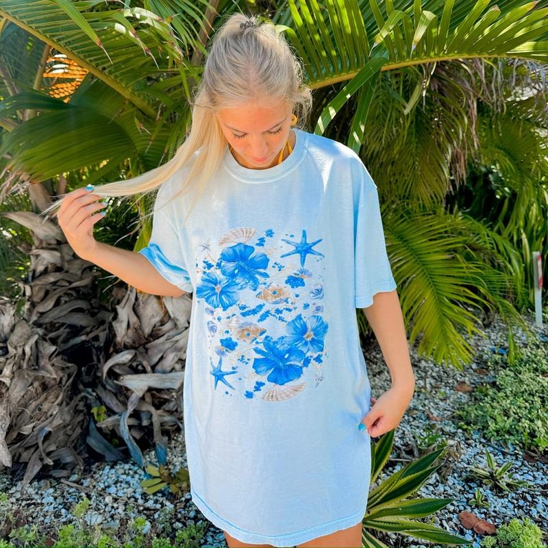 Beach Graphic Shell Floral Shirt Comfort Cotton Womenswear Fabric Top Oversized Underwear Women Tshirt