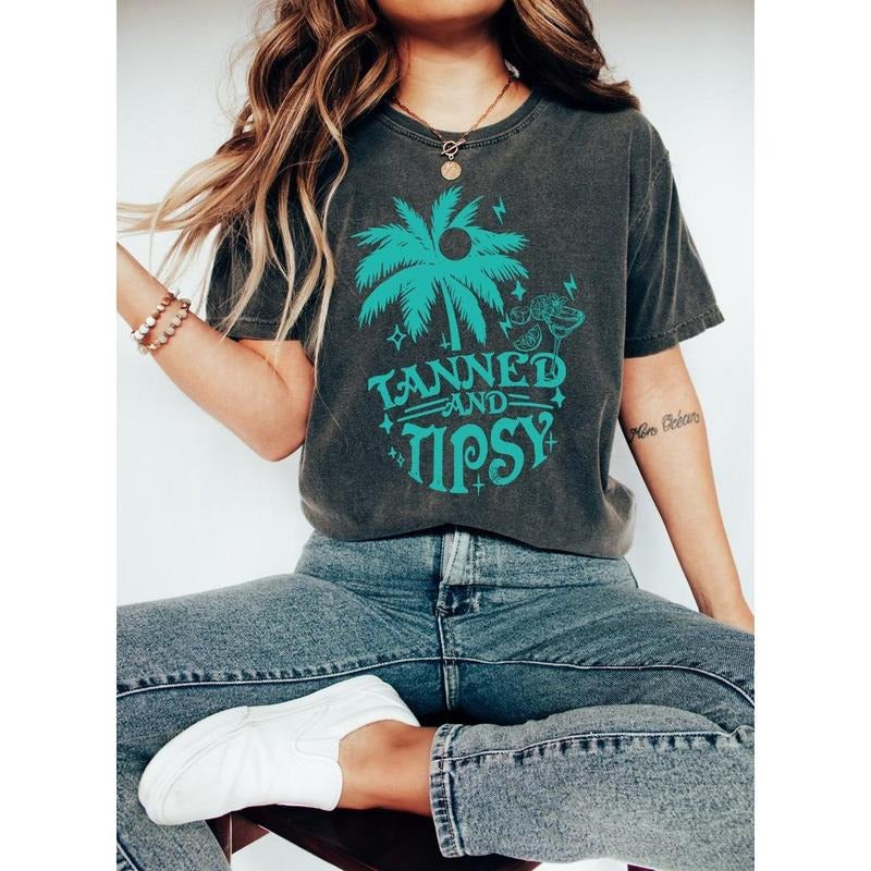 Beach Shirt, Tanned And Tipsy Shirt, The Ultimate Summer Shirt For Beach Holidays And Day Drinks, Summer Gifts, Beach Gift, Summer T Shirt