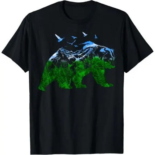 Bear Nature Outdoor Mountains Forest Trees Bear Wildlife T-Shirt Made in USAstyle{n002}2