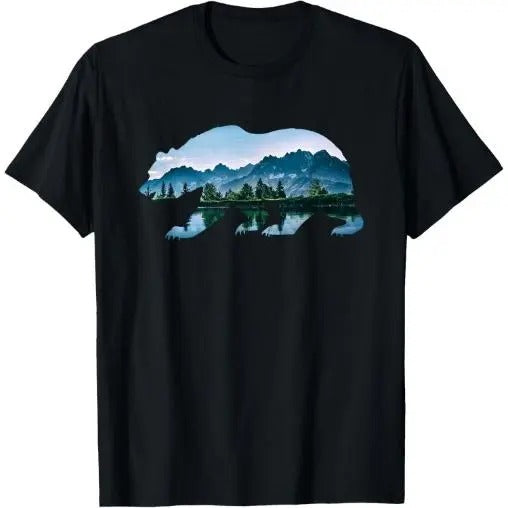 Bear Vintage National Park Bear Wildlife Mountains T-Shirt Made in USA