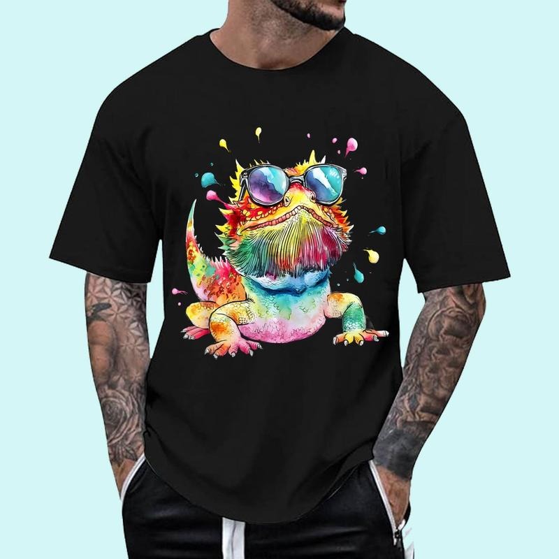 Bearded Dragon Men Woman Colorful Watercolor Bearded Dragon Unisex T-Shirt, Cotton 100%, Top Trending Fashion